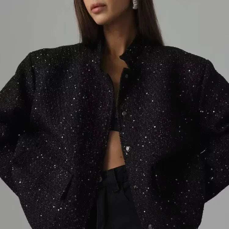 Sparkle Bomber Black Jacket
