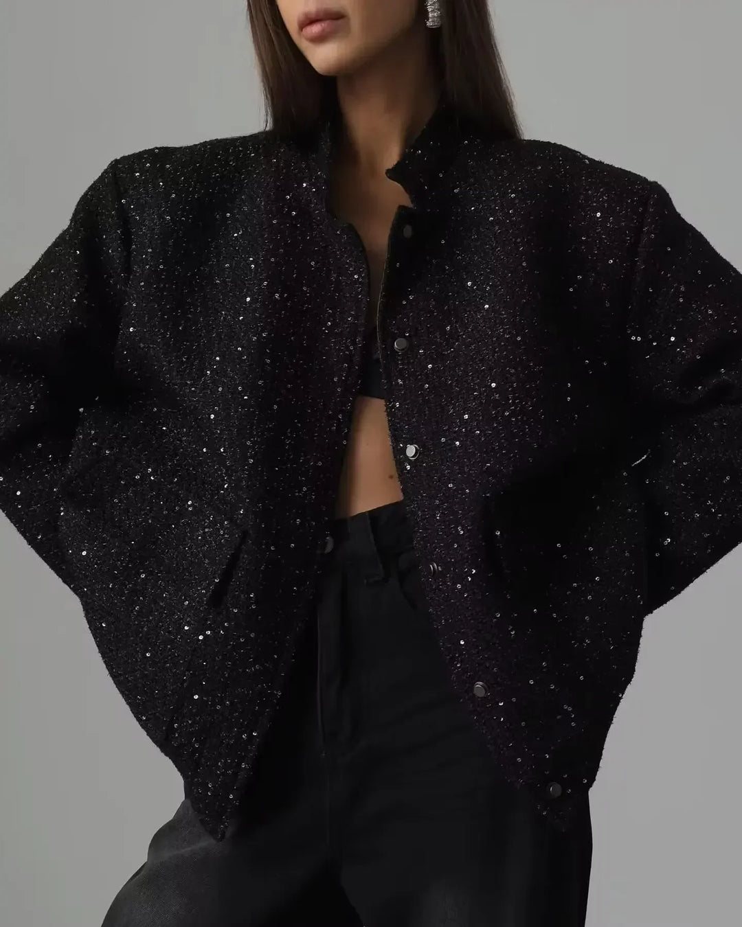 Sparkle Bomber Black Jacket