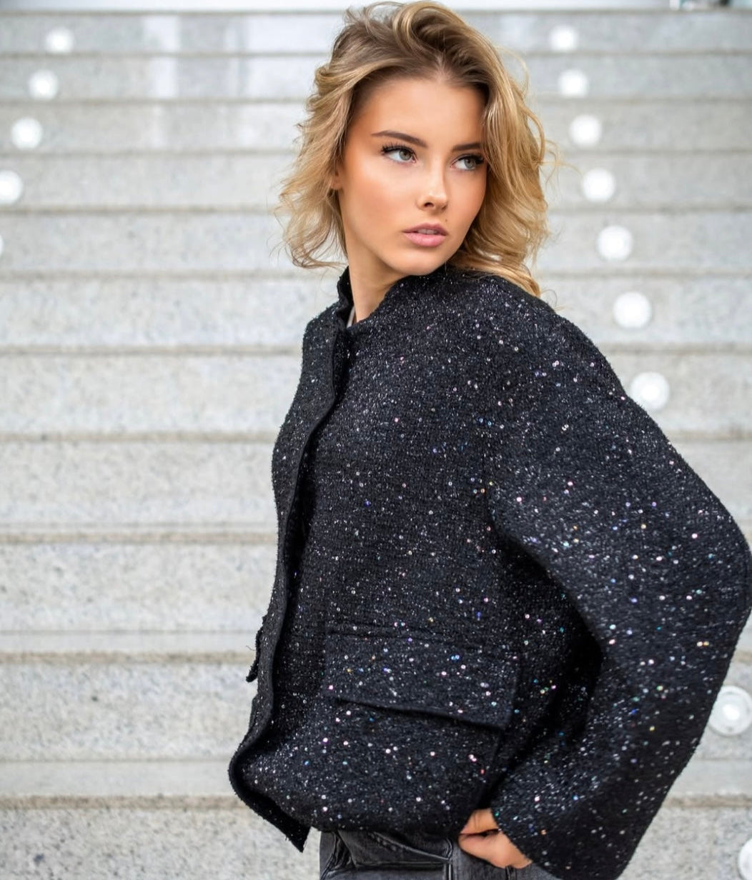 'Sparkle Bomber' Black Jacket